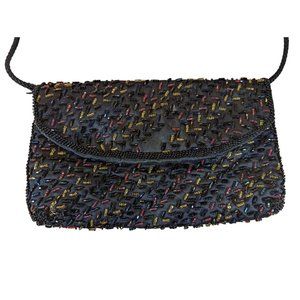 Black Beaded Evening Clutch Bag By Bueno 9" x 5" Holiday Party